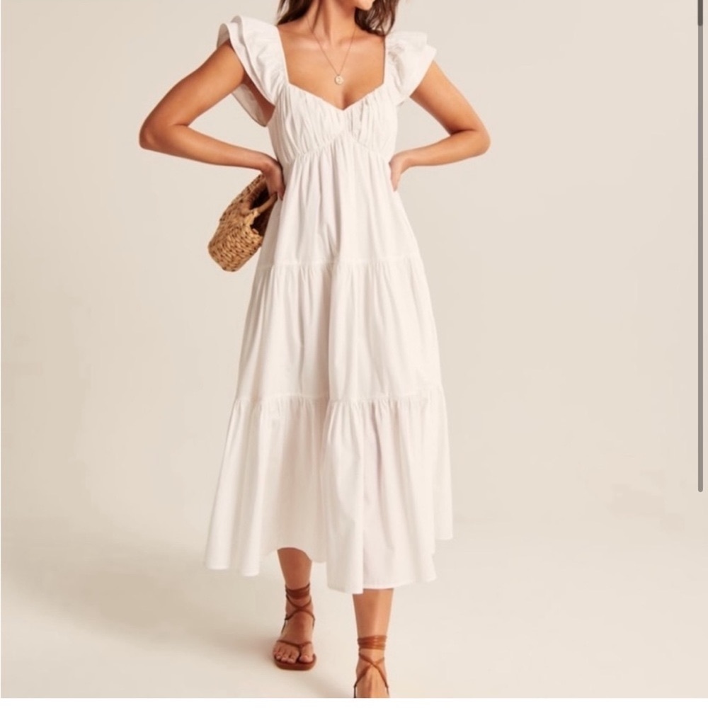 NEW Abercrombie & Fitch women’s ruffle sleeve poplin midaxi white dress S